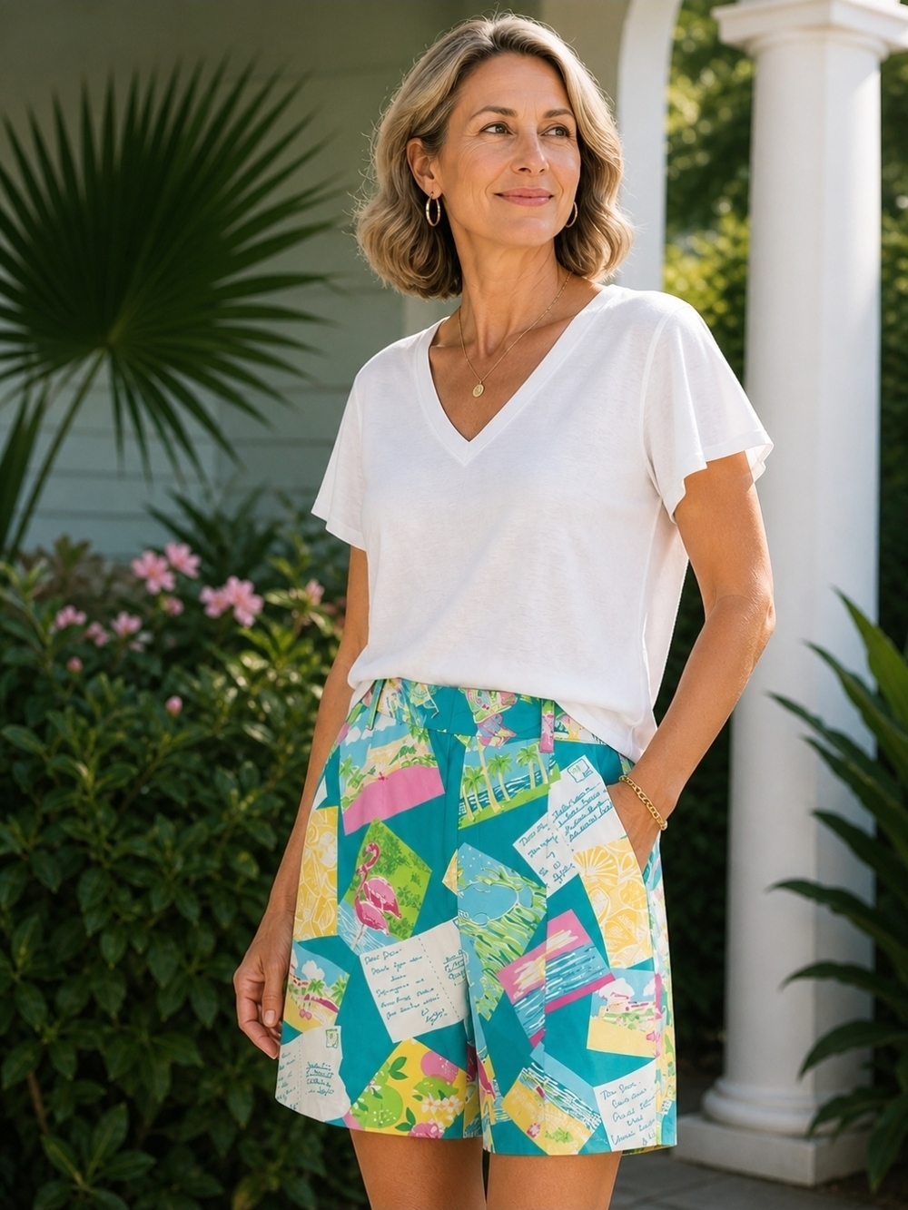Lilly Pulitzer Tropical Print Long Shorts Multicolor Resort Vacation Vintage
